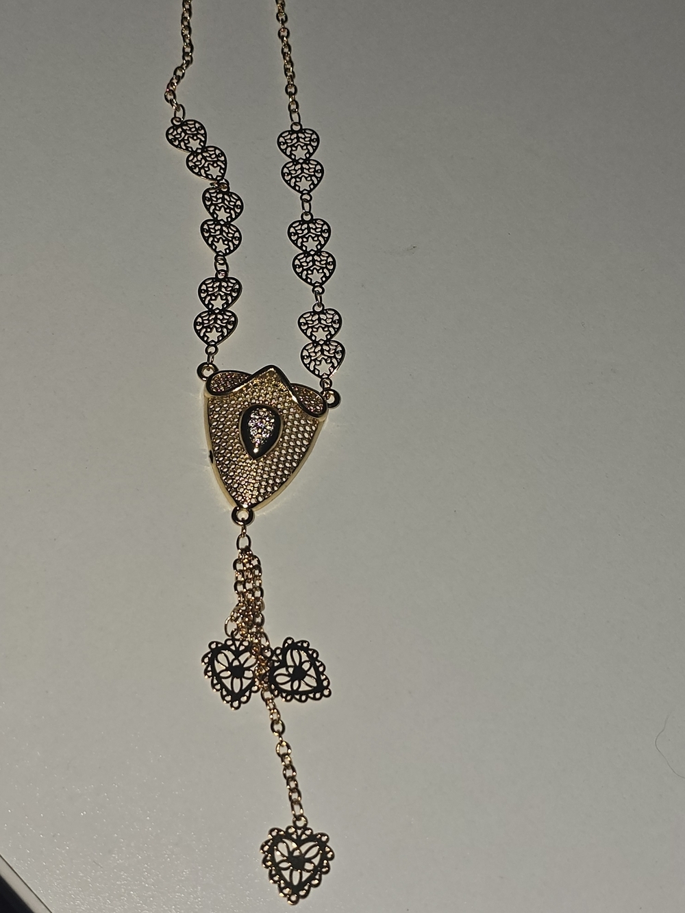 22kgp Dubai Jewelry -Gold Heart Filigree Drop Necklace - Women Jewelry
